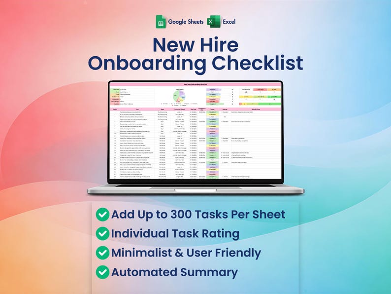 New Hire Onboarding Checklist, Excel, Google Sheets, Employee Process, HR Templates, Hiring Plan, Theme 2