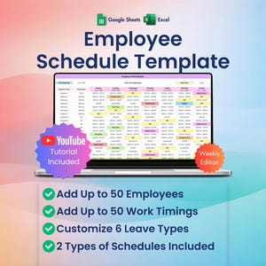 2026 Employee Schedule Template Excel, Google Sheets, Staff Timetable, Work Planner, Editable Shift Schedule,