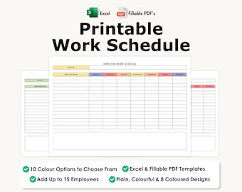 Employee Work Schedule: Fillable PDF's and Excel Spreadsheet Template Included