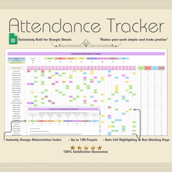 2024 Employee Attendance Calendar Etsy