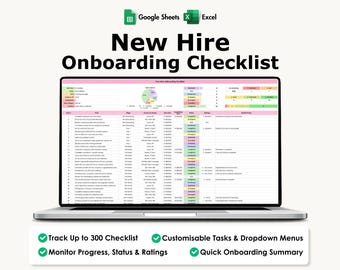 New Hire Onboarding Checklist, Excel, Google Sheets, Employee Training, HR Task, Staff Orientation, Theme 2