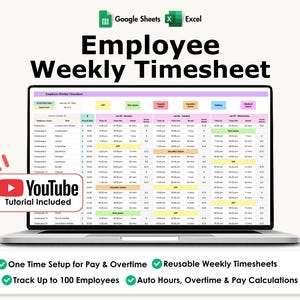 Urenregistratie per week voor werknemers, Excel, Google Sheets, personeelsurenregistratie, werktijd, wekelijkse aanwezigheid