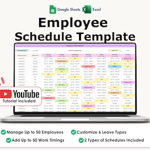 Employee Schedule Template Excel, Google Sheets, Staff Timetable, Work Planner, Editable Shift Schedule,