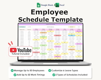 Employee Schedule Template Excel, Google Sheets, Staff Timetable, Work Planner, Editable Shift Schedule,