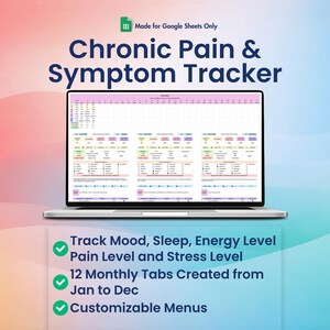 Chronic Pain & Symptom Tracker for Google Sheets, Track Mood, Sleep, Stress Level, Energy Level,