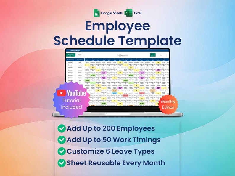 Shift Timetable Website Employee Monthly Schedule Template Excel, Google Sheets, Staff ...