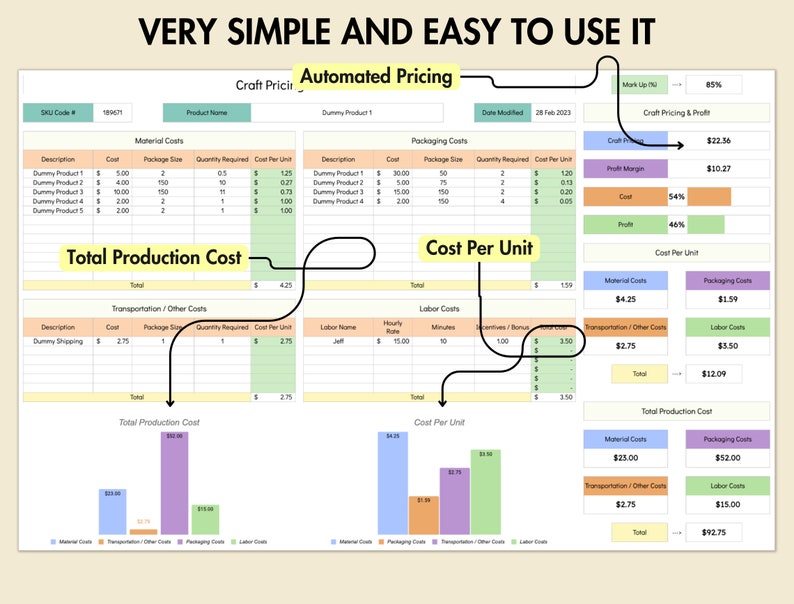 Craft Pricing Calculator for Excel and Google Sheets | Handmade Pricing ...
