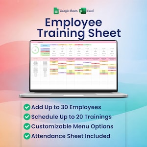 Hoja de capacitación de empleados, Excel, Hojas de cálculo de Google, Registro de capacitación del personal, Seguimiento de certificaciones, Cronograma de desarrollo, Tema 2