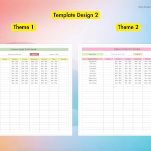 Employee Work Schedule for Excel | 4 Different Designs Spreadsheet Templates Included