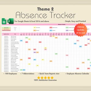 2025 Employee Absence Tracker, MS Excel, Leave Tracker, Vacation Planner, Leave Management, Leave Planner, Time off, Theme 2