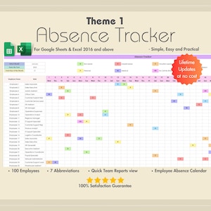 2025 Employee Absence Tracker, Google Sheets, Leave Tracker, Vacation Planner, Leave Management, Staff Tracker, Time off Theme 1