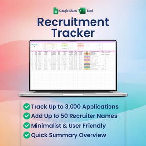 Recruitment Tracker, Excel, Google Sheets, Candidate, Job Applicant, Interview Scheduling, Hiring Theme 1