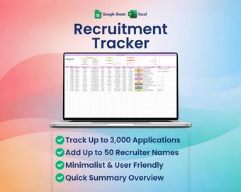 Recruitment Tracker, Excel, Google Sheets, Candidate, Job Applicant, Interview Scheduling, Hiring Theme 1