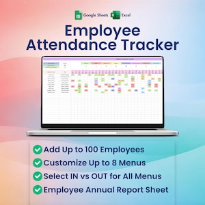 Suivi des présences des employés 2026, Excel, Google Sheets, Absences, Congé de maladie, Départ anticipé, Arrivée tardive,