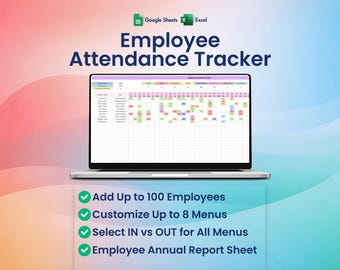 2026 Employee Attendance Tracker, Excel, Google Sheets, Absence, Sick Leave, Early Out, Late In,