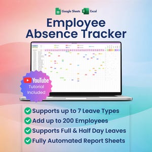 2026 Employee Absence Tracker, Excel, Google Sheets, PTO Planner, Sick Leave, Time Off Tracker,