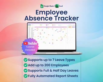2026 Employee Absence Tracker, Excel, Google Sheets, PTO Planner, Sick Leave, Time Off Tracker,