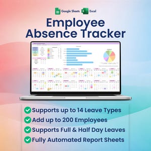 2026 Employee Absence Tracker, 14 Menus, Excel, Google Sheets, PTO, Sick Leave, Time Off,