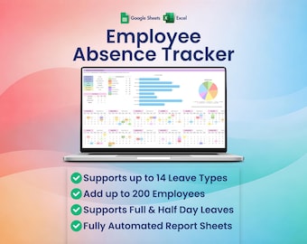 2026 Employee Absence Tracker, 14 Menus, Excel, Google Sheets, PTO, Sick Leave, Time Off,
