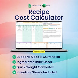 Recipe Cost Calculator for Excel and Google Sheets | Food Menu Pricing | Ingredient Cost