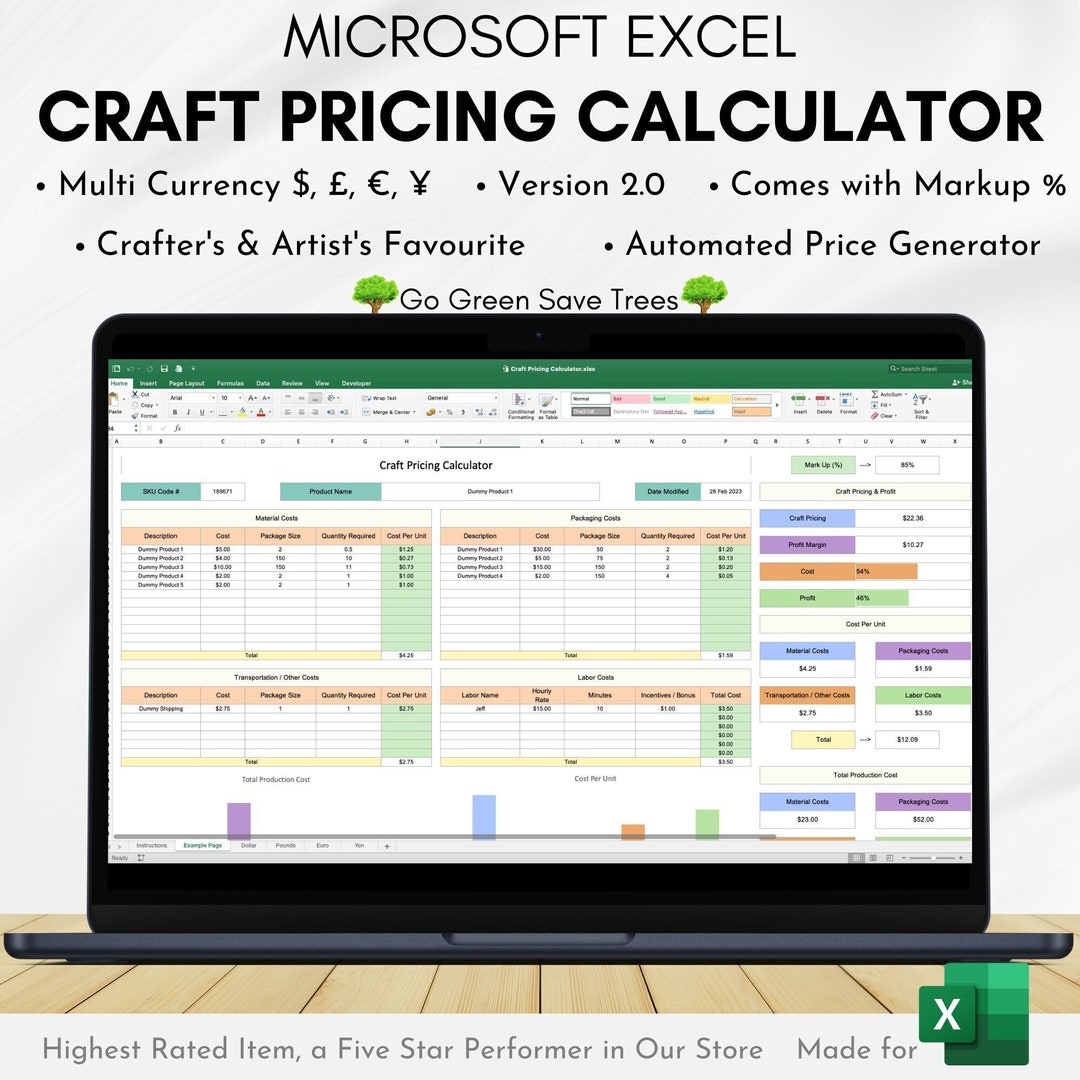 Craft Pricing Calculator MS Excel Artists Artisans Etsy