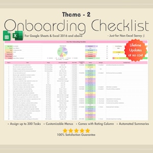 2025 New Hire Onboarding Checklist, Excel, Google Sheets, Employee Onboarding, HR Onboarding Template, Hiring Checklist, Theme 2