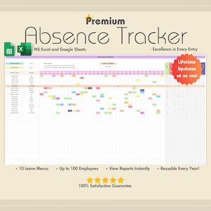 2025 Premium Absence Tracker: Excel, Google Sheets, Leave Tracker, PTO Tracker, Time off Tracker,