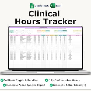 Clinical Hours Tracker, LCSW Supervision Log, Counseling Internship, Practicum, Therapy Spreadsheet Template