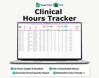 Clinical Hours Tracker, LCSW Supervision Log, Counseling Internship, Practicum, Therapy Spreadsheet Template