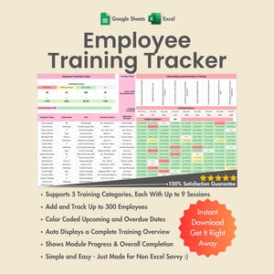 2026 Employee Training Tracker, Excel, Google Sheets,Team Skill Matrix, Certification Template, Expiry, Overdue, Theme 2