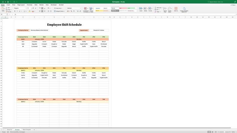 Employee Daily Rota Employee Work Schedule for Excel | 4 Different Designs Spreadsheet ...
