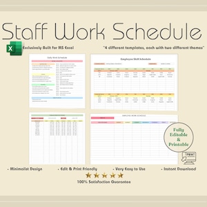2025 Employee Work Schedule, 4 Editable Employee Templates. Daily, Weekly Work Schedule, Shift Planning, Staff Management, Weekly Schedule,