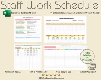 Employee Work Schedule, 4 Editable Employee Templates. Daily, Weekly Work Schedule, Shift Planning, Staff Management, Weekly Schedule,