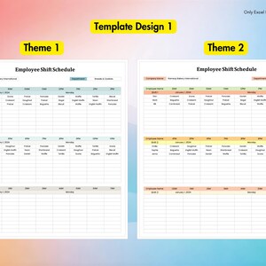 Employee Work Schedule for Excel | 4 Different Designs Spreadsheet Templates Included
