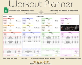 Weekly Workout Planner for Google Sheets: Gym Spreadsheet for Fitness Freaks