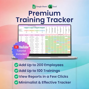Employee Training Tracker, Excel, Google Sheets, Certification, Human Resources, Overdue Work Training Template