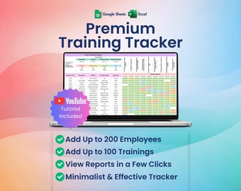 Employee Training Tracker, Excel, Google Sheets, Certification, Human Resources, Overdue Work Training Template