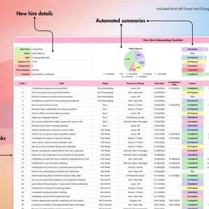 New Hire Onboarding Checklist, Excel, Google Sheets, Employee Process, HR Templates, Hiring Plan, Theme 2
