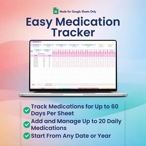 Medication Tracker for Google Sheets, Pill Organizer, Prescription Intake Log, Hospital Visits, Health,