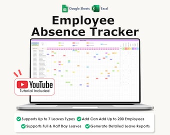 Employee Absence Tracker, Excel, Google Sheets, PTO, Time off, Vacation Tracker