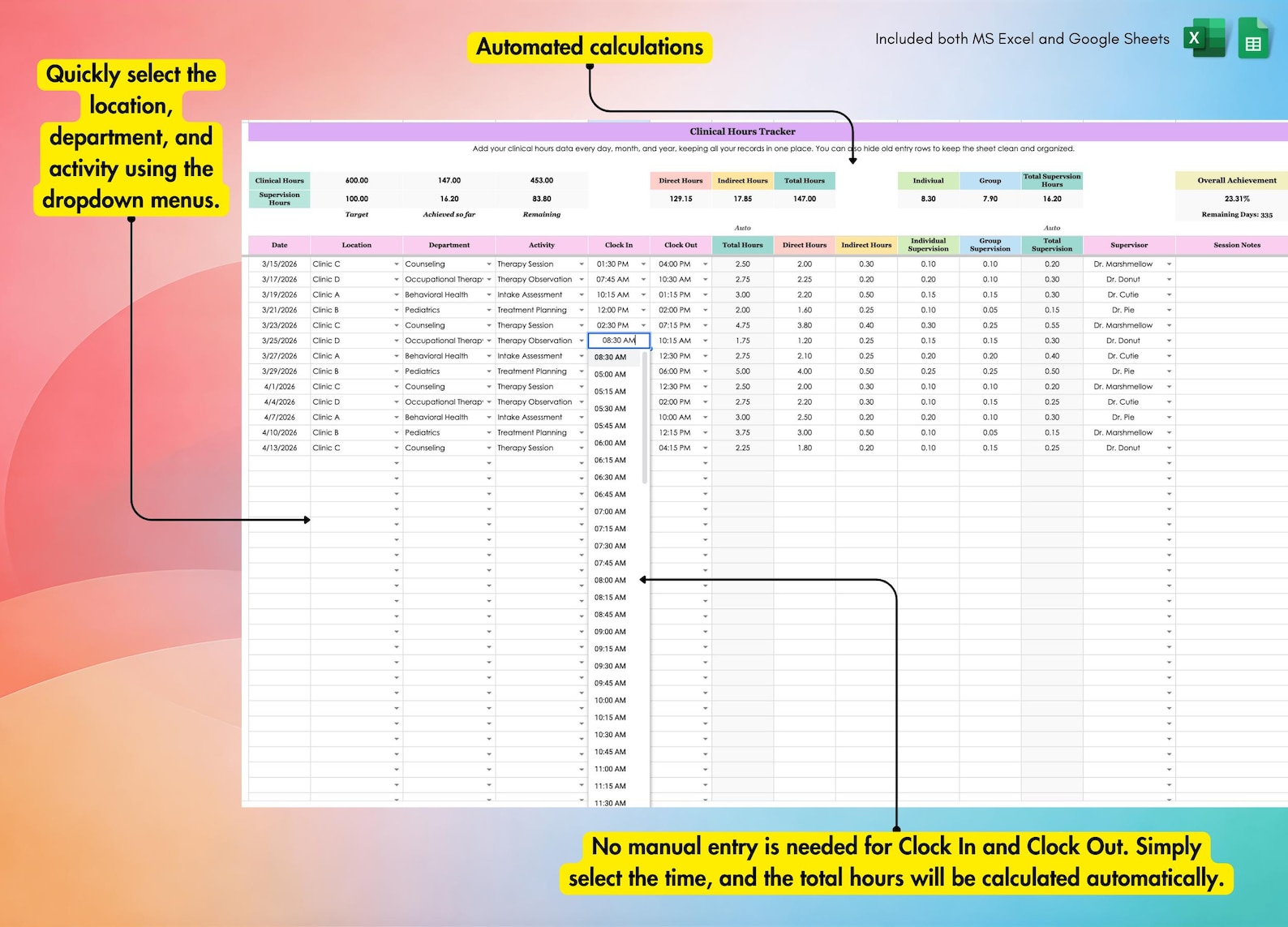 Completed Lcsw Log Example Clinical Hours Tracker, LCSW Supervision Log, Counseling Internship ...