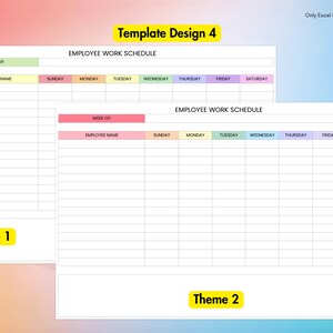 Employee Work Schedule for Excel | 4 Different Designs Spreadsheet Templates Included