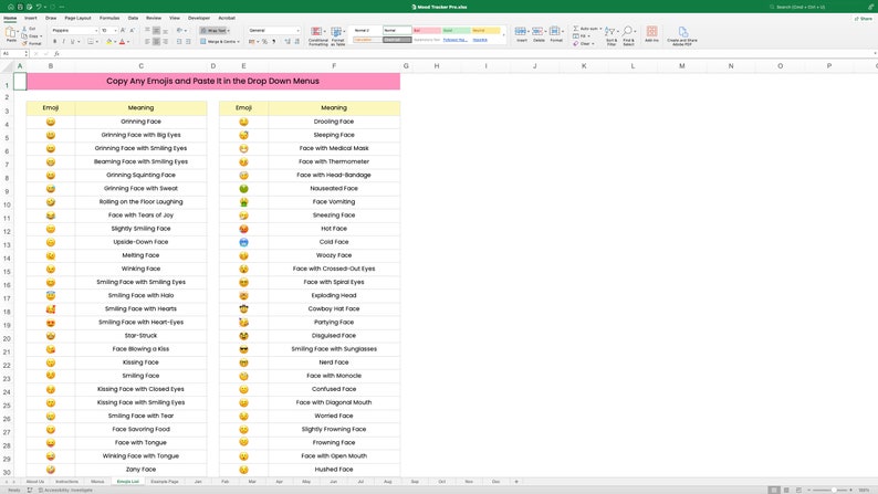 Mood Tracker Spreadsheet for Excel and Google Sheets | Track Sleep ...