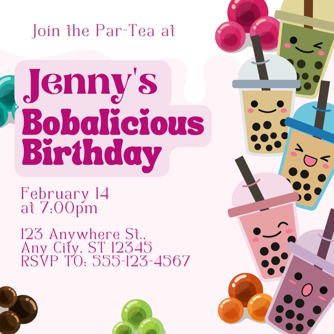 Boba Tea Birthday Party Invitation Customizable Etsy