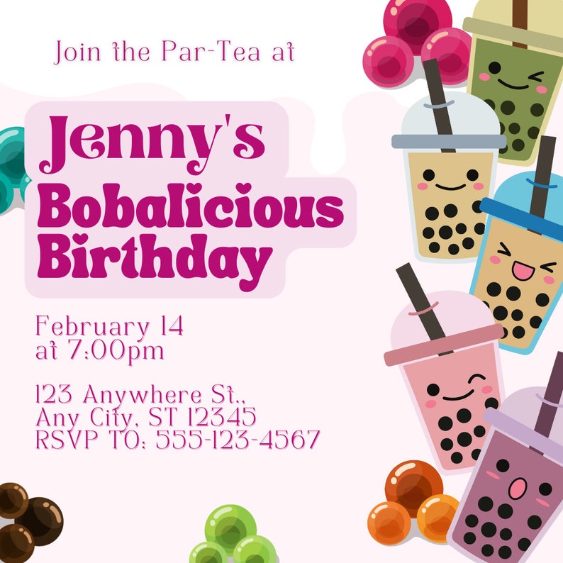 Boba Tea Birthday Party Invitation Customizable Etsy