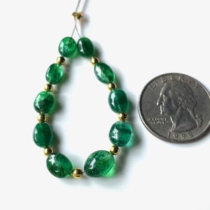 10 PCS-Natural Emerald Smooth Beads, 6/8 mm-Emerald Oval Beads, Zambian Emerald Beads, Green Emerald Gemstones for Jewelry making Supplies
