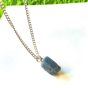 AAA+ Raw Sapphire necklace, 16x11 MM raw crystal pendant, blue sapphire, healing crystal, September birthstone, 925 sterling silver chain,