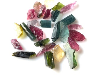 25 Pieces Tourmaline Raw Stick, 7-10 MM Multi Tourmaline Raw Crystal, Unheated Raw Tourmaline Gemstone, For Jewelry Making, Gift For her