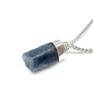 Natura Blue Sapphire Raw Necklace, 925. Sterling Silver, Raw Pendant, Energy Healing Crystals, Gift for Her, September Birthstone