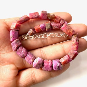 Top Quality Ruby Beaded Rough Bracelet, 9-13 MM Raw Ruby Healing Crystal Bracelet Gemstone, Precious Ruby Rough/July Birthstone, Gift For he